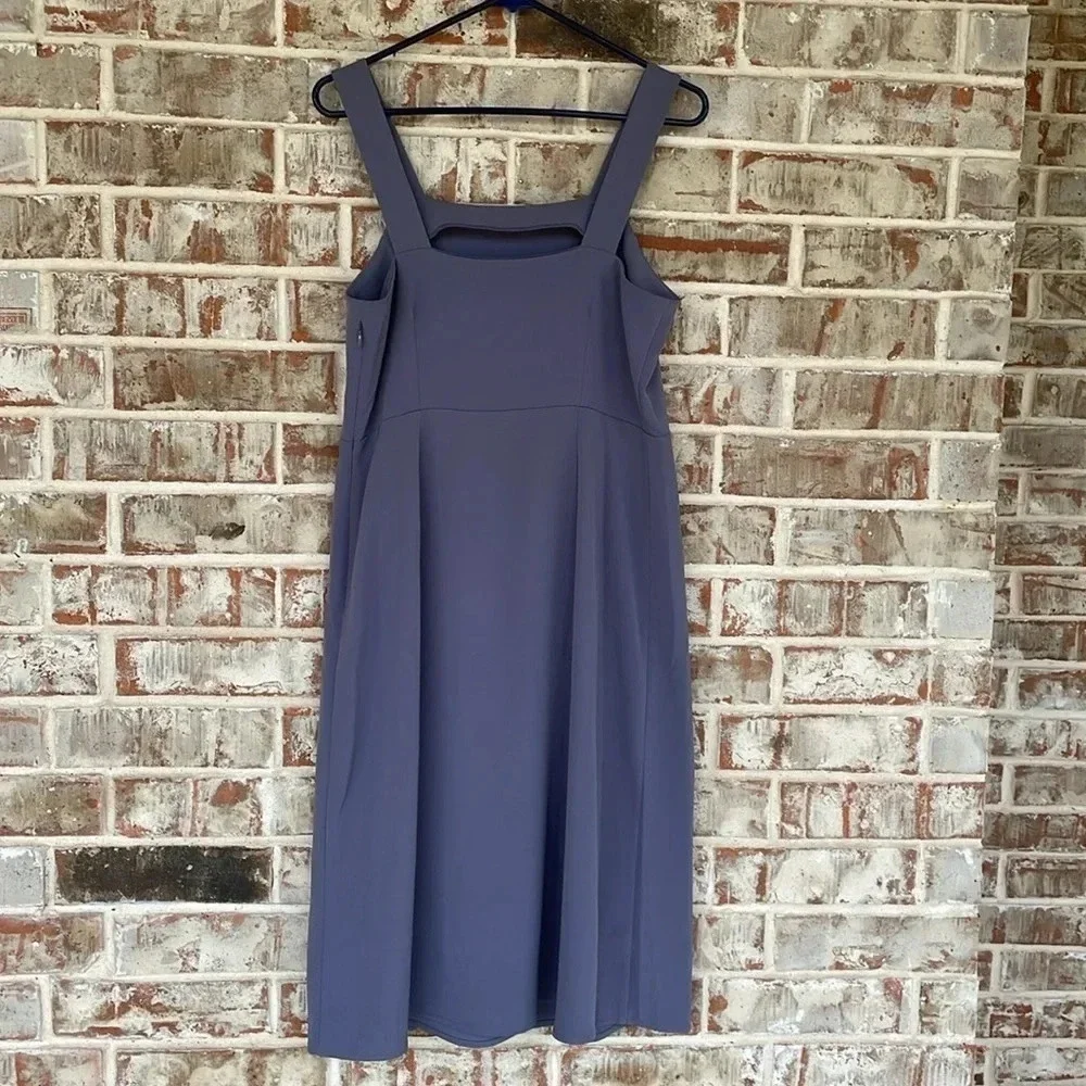 Loft Gray Sleeveless Square‎ Neck Side Slit A-line Midi Dress